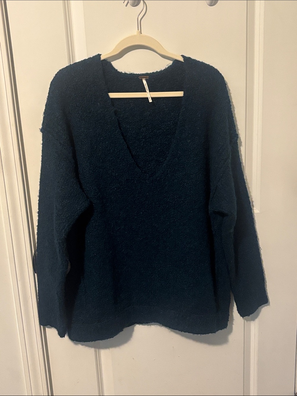 Free People Deep Teal V-Neck Cozy Knit Sweater